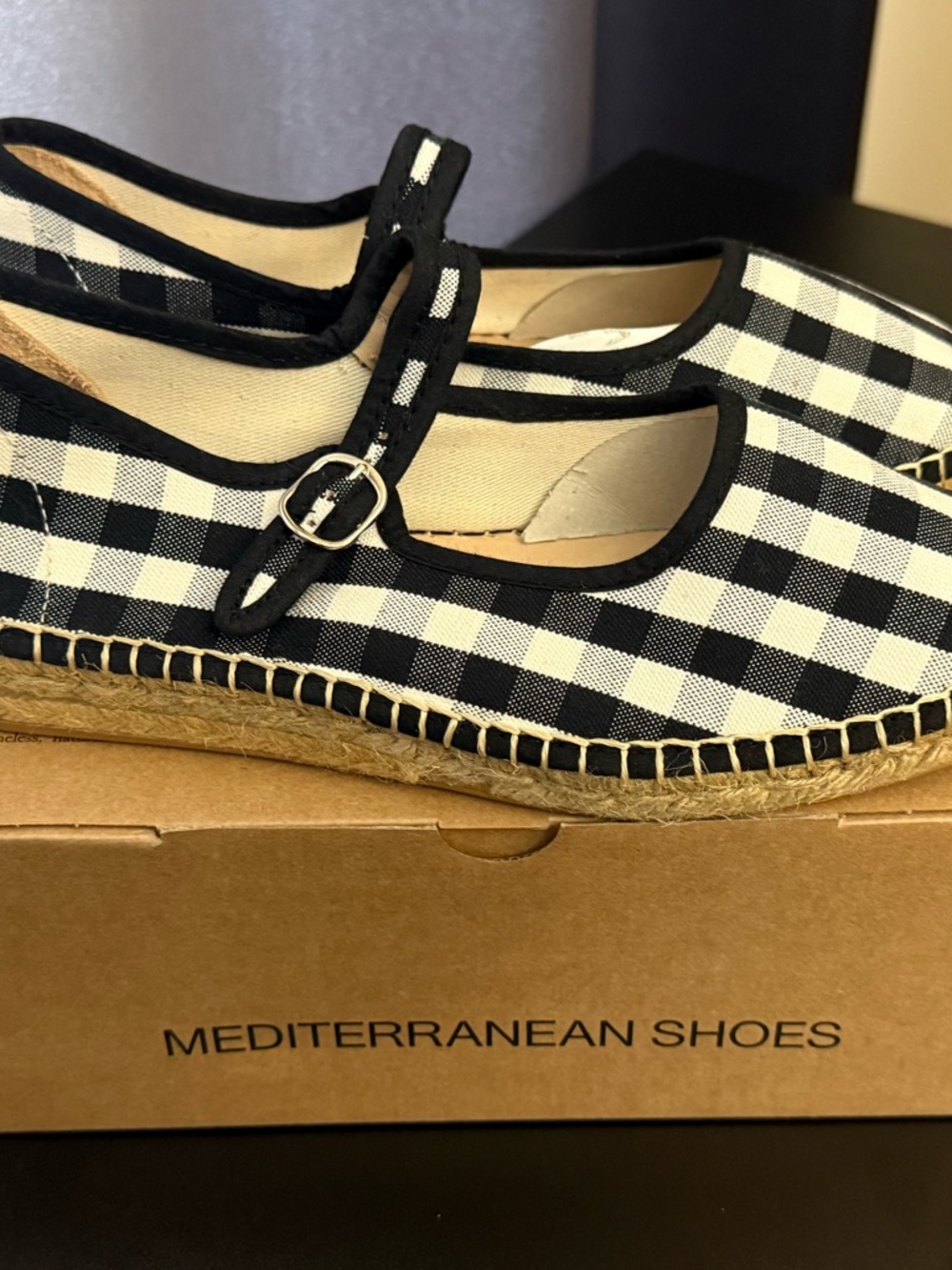 NEW Naguisa Peonia Black Check Mary Jane Espadrilles EU 39